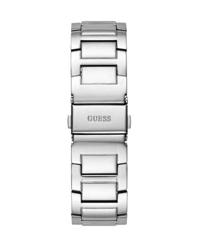 Guess Womens Silver Stainless Steel Case With Crystals Day+Date Silver Dial Silver Stainless Steel Bracelet Watch GW0464L1