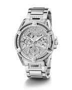 Guess Womens Silver Stainless Steel Case With Crystals Day+Date Silver Dial Silver Stainless Steel Bracelet Watch GW0464L1