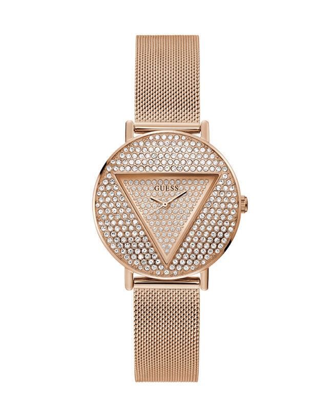 Guess Womens Rose Gold Stainless Steel Case Rose Gold Crystals Dial Rose Gold Mesh Stainless Steel Bracelet Watch GW0477L3 Hover Image