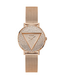 Guess Womens Rose Gold Stainless Steel Case Rose Gold Crystals Dial Rose Gold Mesh Stainless Steel Bracelet Watch GW0477L3