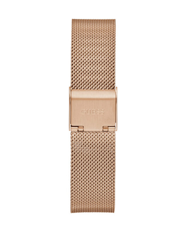 Guess Womens Rose Gold Stainless Steel Case Rose Gold Crystals Dial Rose Gold Mesh Stainless Steel Bracelet Watch GW0477L3