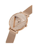 Guess Womens Rose Gold Stainless Steel Case Rose Gold Crystals Dial Rose Gold Mesh Stainless Steel Bracelet Watch GW0477L3