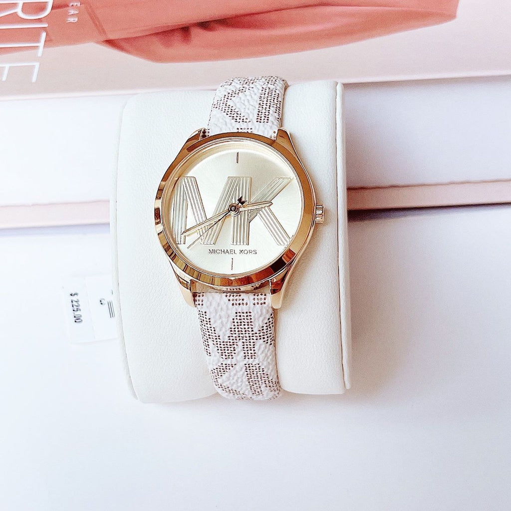 Michael Kors Jaycie Quartz Gold Dial White Leather Strap Watch for Women - MK2861