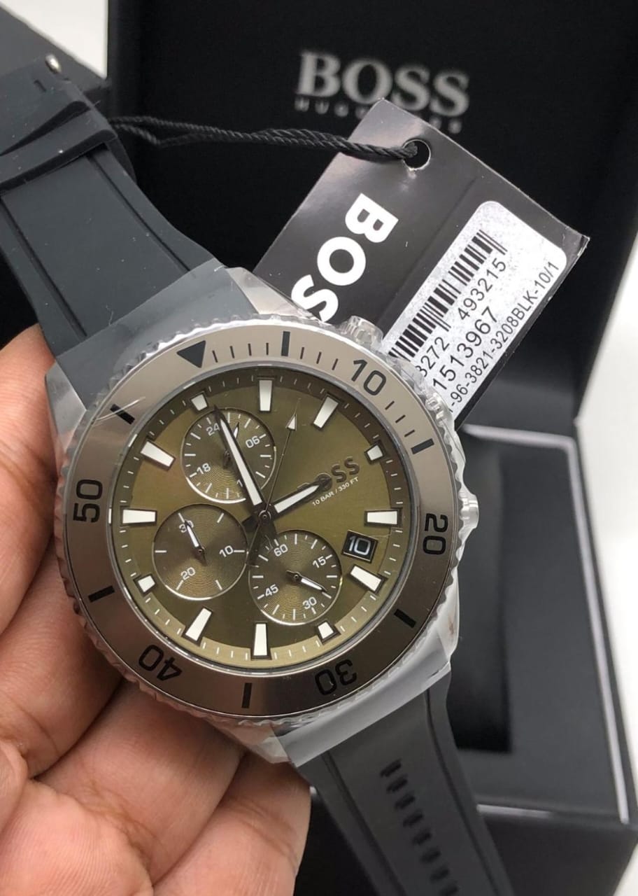 Hugo Boss Admiral Silicone Analog Men's Watch-1513967 (Green Dial Black Colored Strap)
