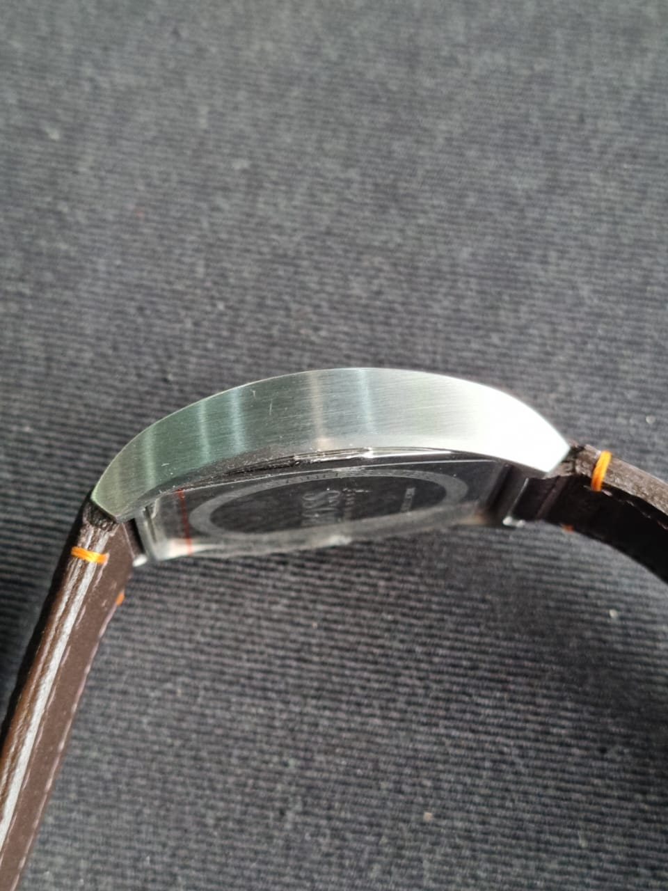 Hugo Boss tectangular Men’s JAPAN Made Quartz Blue Leather & Nylon Strap Silver Dial 34mm Watch