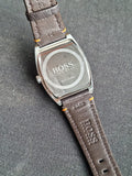 Hugo Boss rectangular Men’s JAPAN Made Quartz Blue Leather & Nylon Strap Silver Dial 34mm Watch
