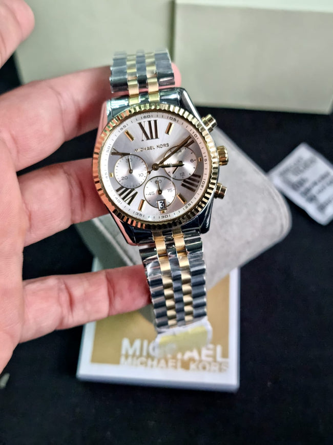 Michael Kors Women’s Chronograph Quartz Two-tone Stainless Steel Silver Dial 38mm Watch MK5955 Hover Image