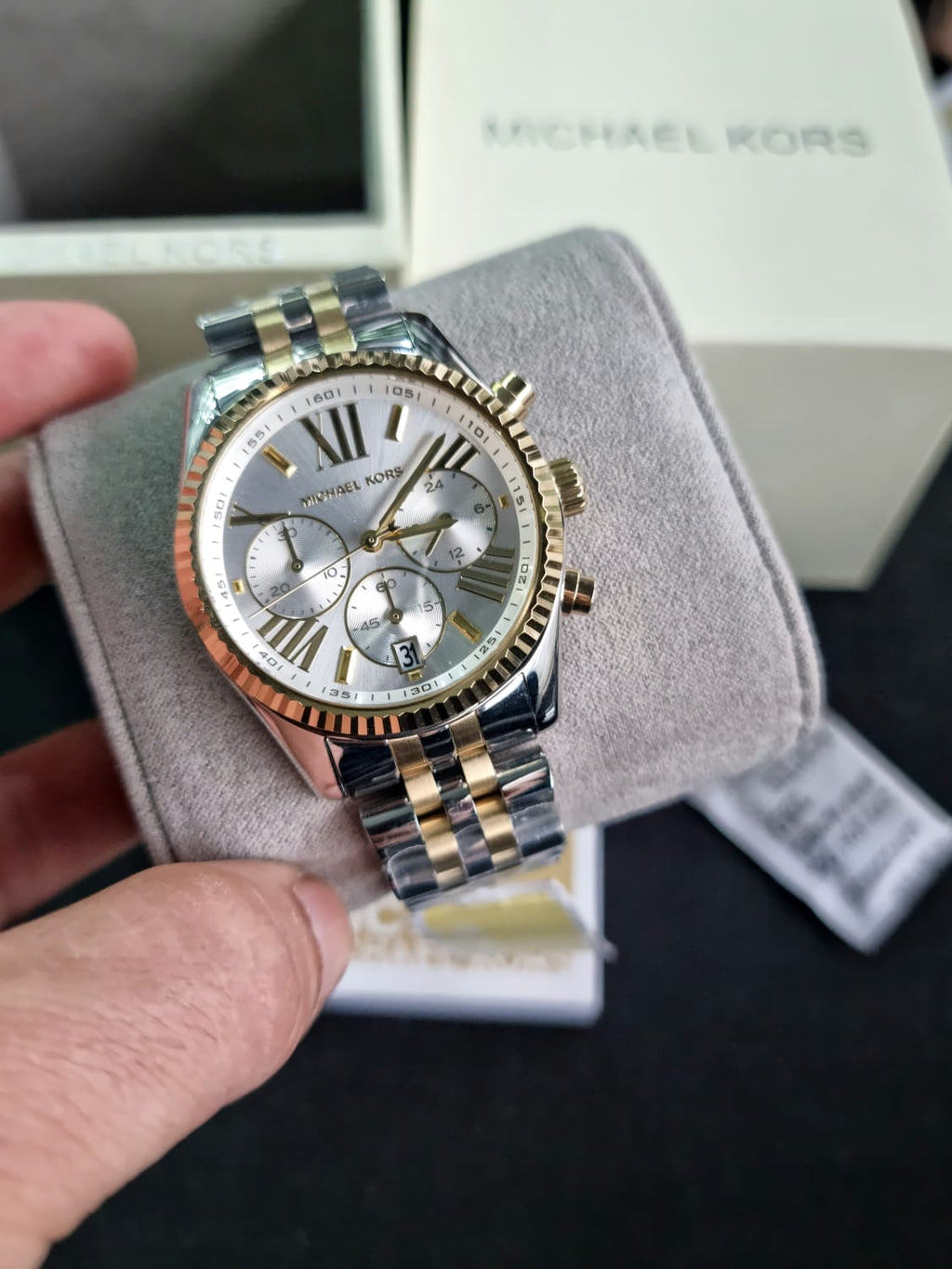 Michael Kors Women’s Chronograph Quartz Two-tone Stainless Steel Silver Dial 38mm Watch MK5955