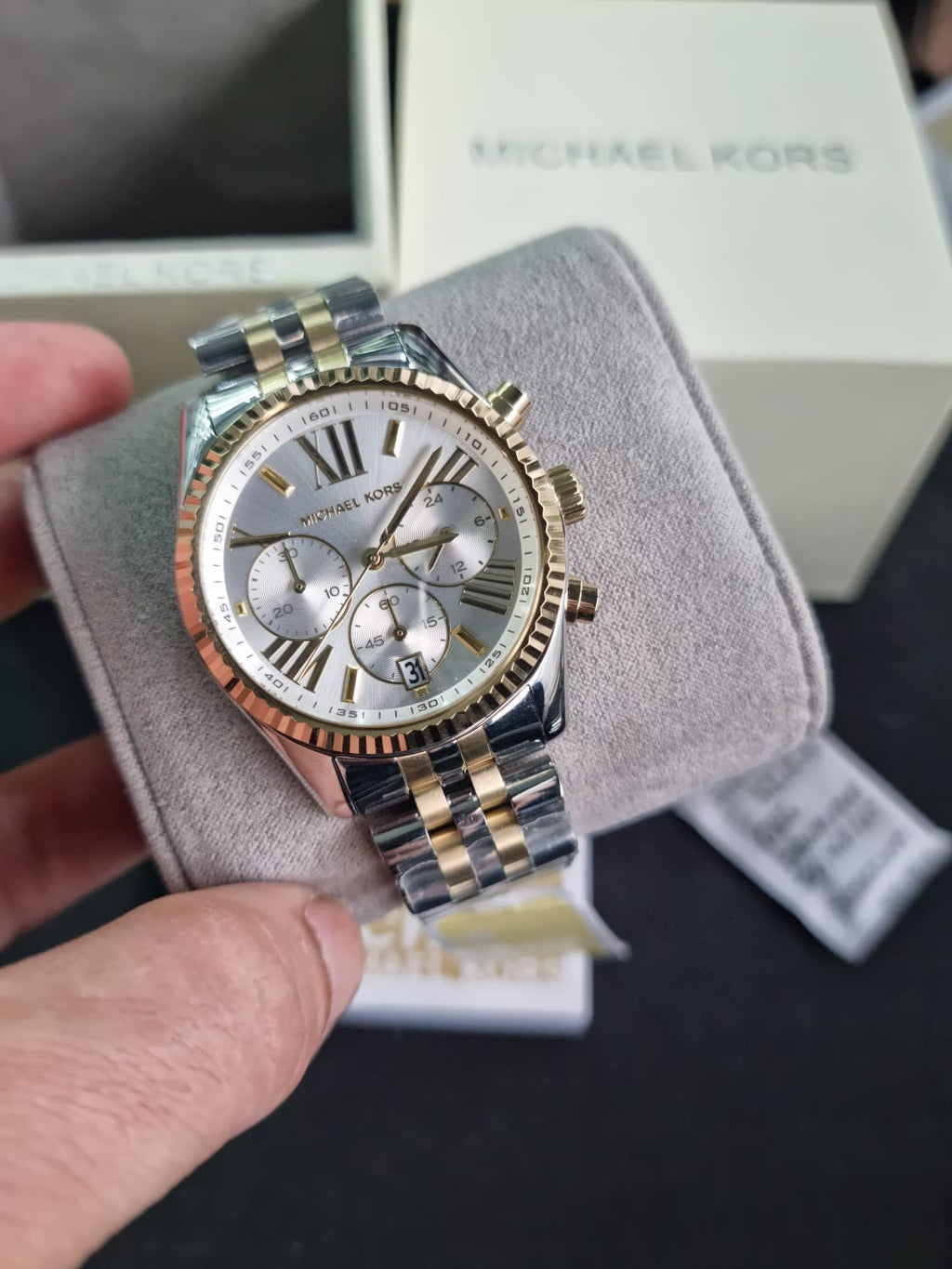 Michael Kors Women’s Chronograph Quartz Two-tone Stainless Steel Silver Dial 38mm Watch MK5955