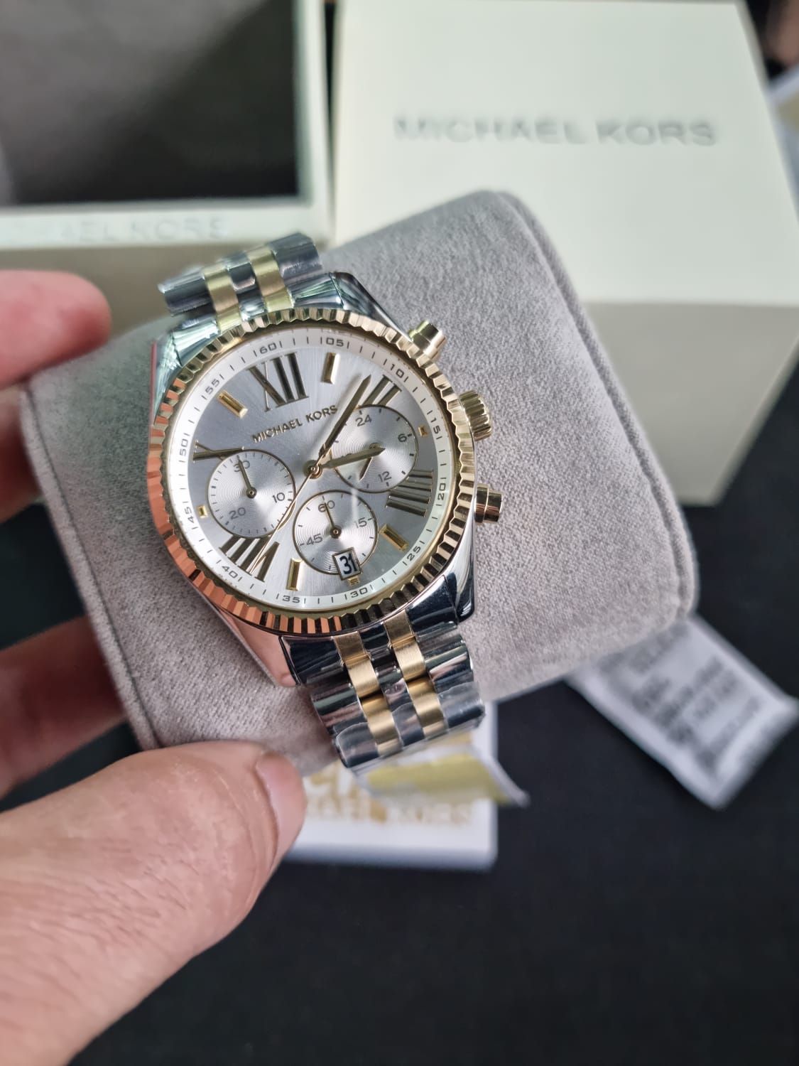 Michael Kors Women’s Chronograph Quartz Two-tone Stainless Steel Silver Dial 38mm Watch MK5955
