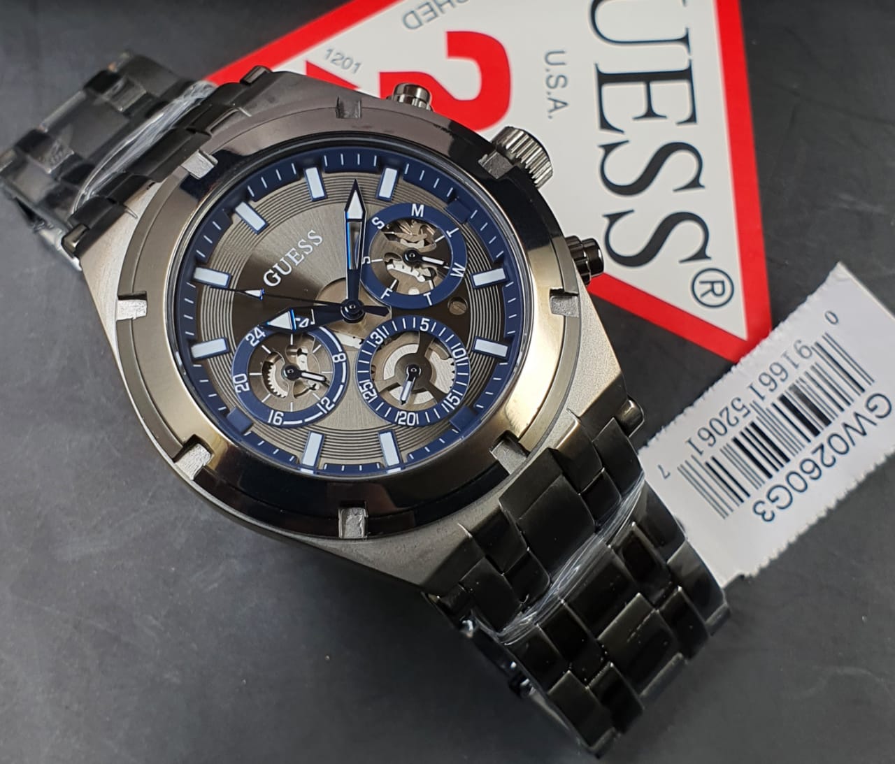 Guess Continental Gunmetal Stainless Steel Grey Dial Chronograph Quart