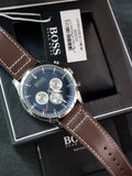 Hugo Boss Men’s Chronograph Leather Strap Blue Dial 44mm Watch 1513709