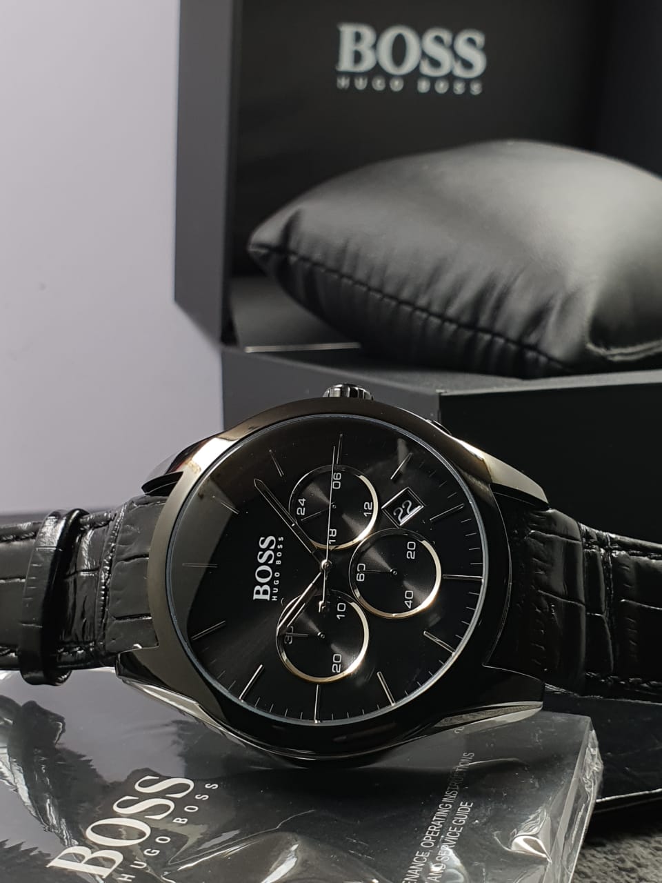 Hugo Boss Men’s Quartz Lather Strap Black Dial 46mm Watch 1513367