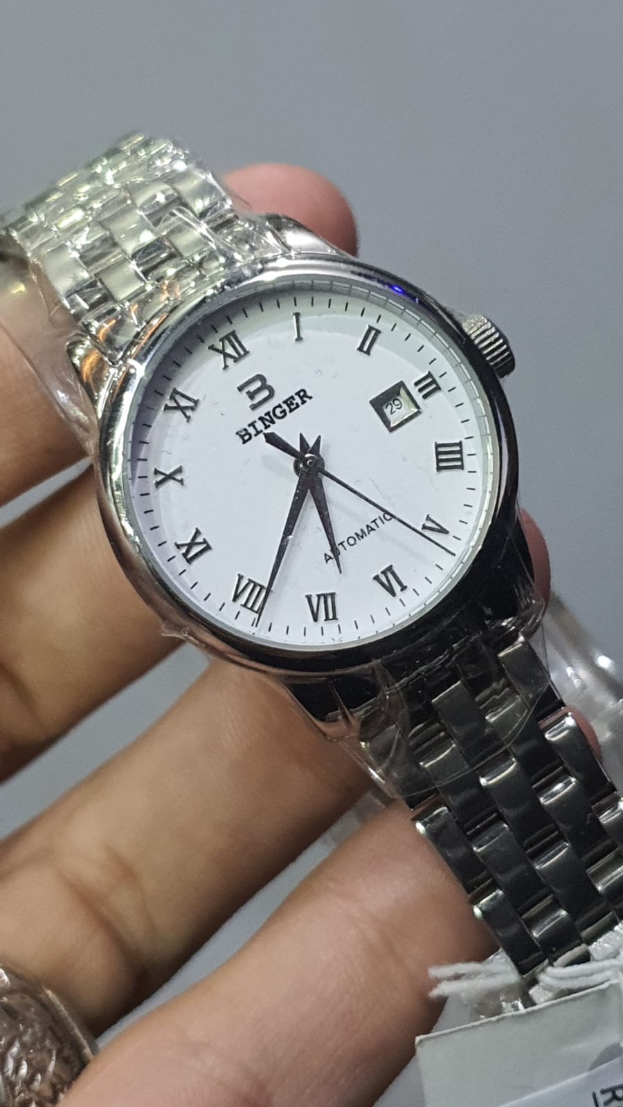 Binger white dial Silver Chain Automatic Ladies Watch