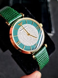 Emporio Armani Women’s Quartz Leather Strap Green Crystal Pave Dial 32mm Watch AR11403