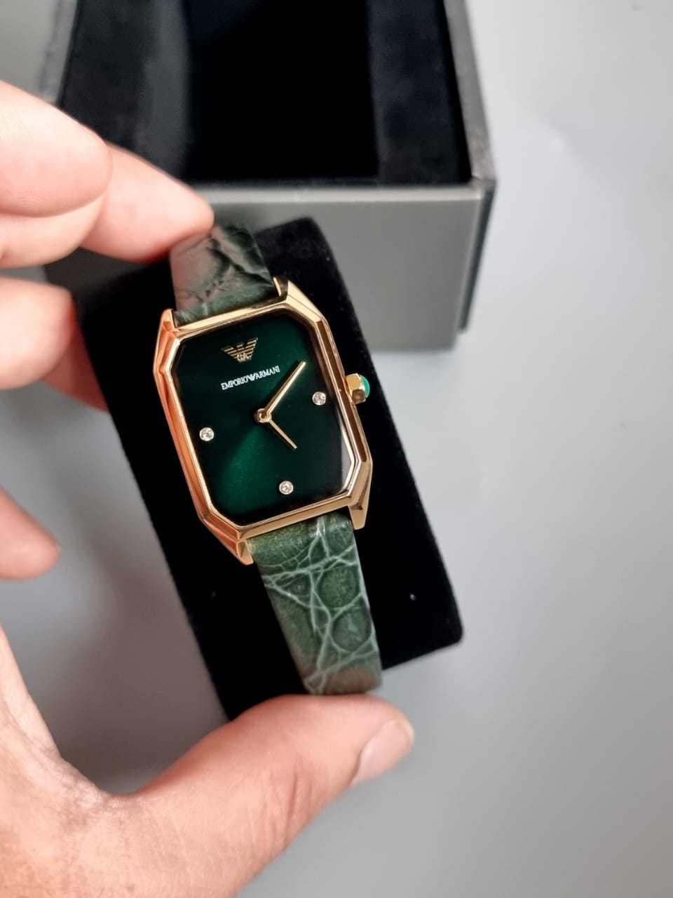 Emporio Armani Gold-Tone Green Leather Ladies Watch AR11399