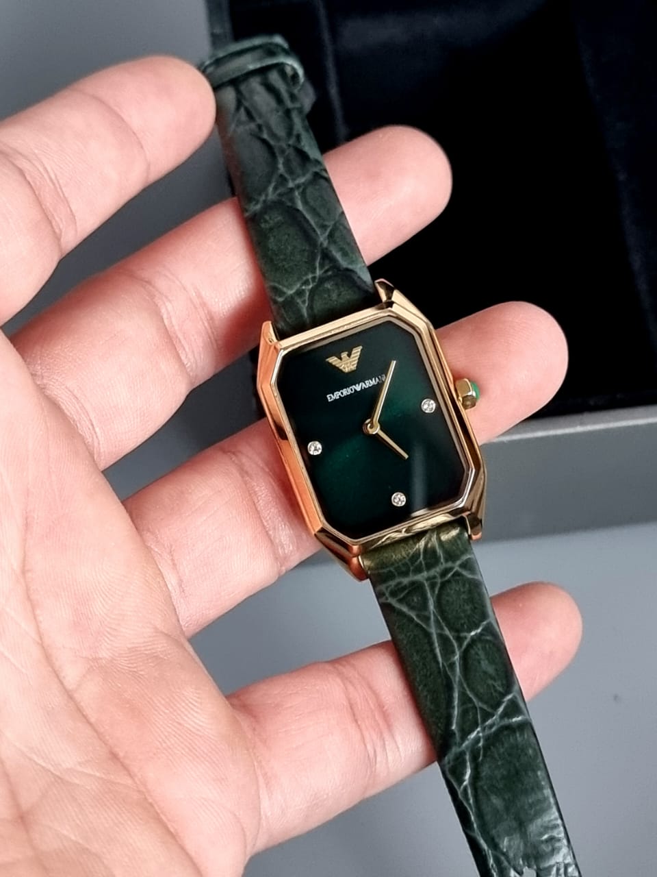 Emporio Armani Gold-Tone Green Leather Ladies Watch AR11399