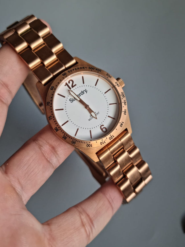 Superdry SYL124RGM-Women's Watch Analogue Quartz White Dial Steel Bracelet-Pink Hover Image