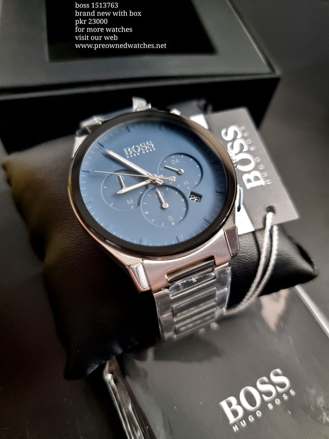 Hugo Boss Men’s Chronograph Quartz Stainless Steel Blue Dial 44mm Watch 1513763 Hover Image