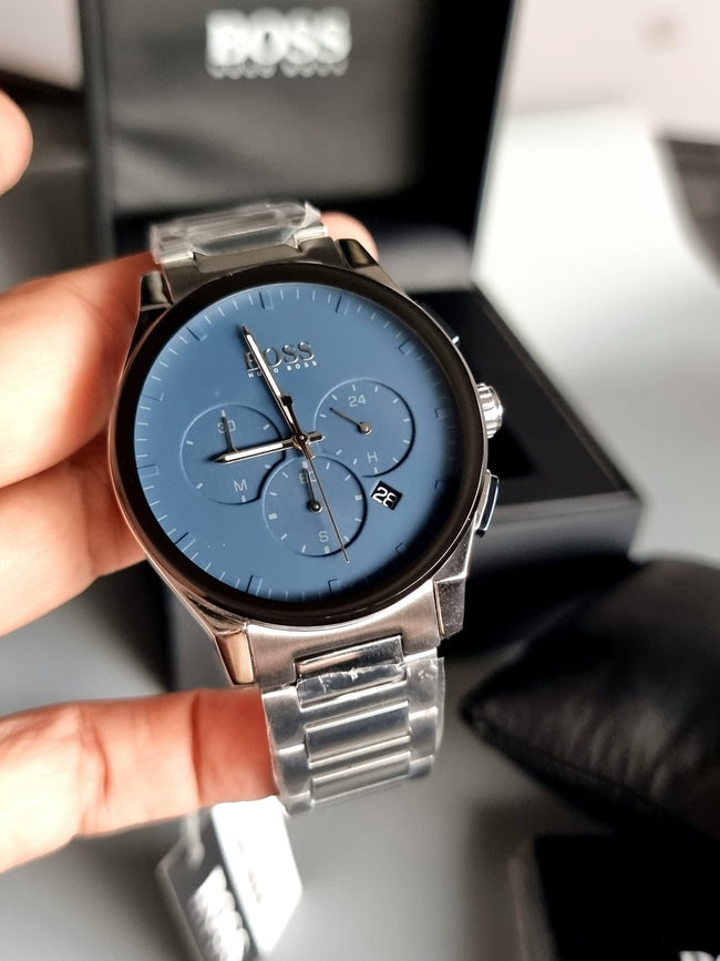 Hugo Boss Men’s Chronograph Quartz Stainless Steel Blue Dial 44mm Watch 1513763 Main Image