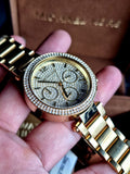 Michael Kors MK5856 Parker Gold Analog Chrono Glitz Dial Steel Women Watch