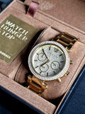 Michael Kors MK5856 Parker Gold Analog Chrono Glitz Dial Steel Women Watch
