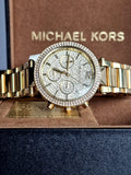 Michael Kors MK5856 Parker Gold Analog Chrono Glitz Dial Steel Women Watch