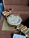 Michael Kors MK5856 Parker Gold Analog Chrono Glitz Dial Steel Women Watch
