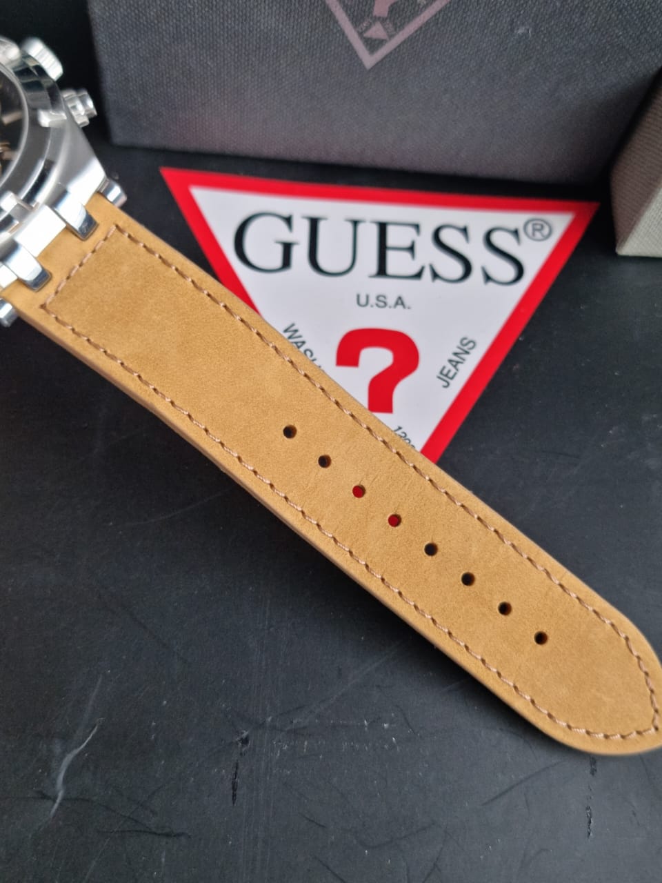 Guess Men’s Quartz Leather Strap Black Dial 44mm Watch GW0262G1
