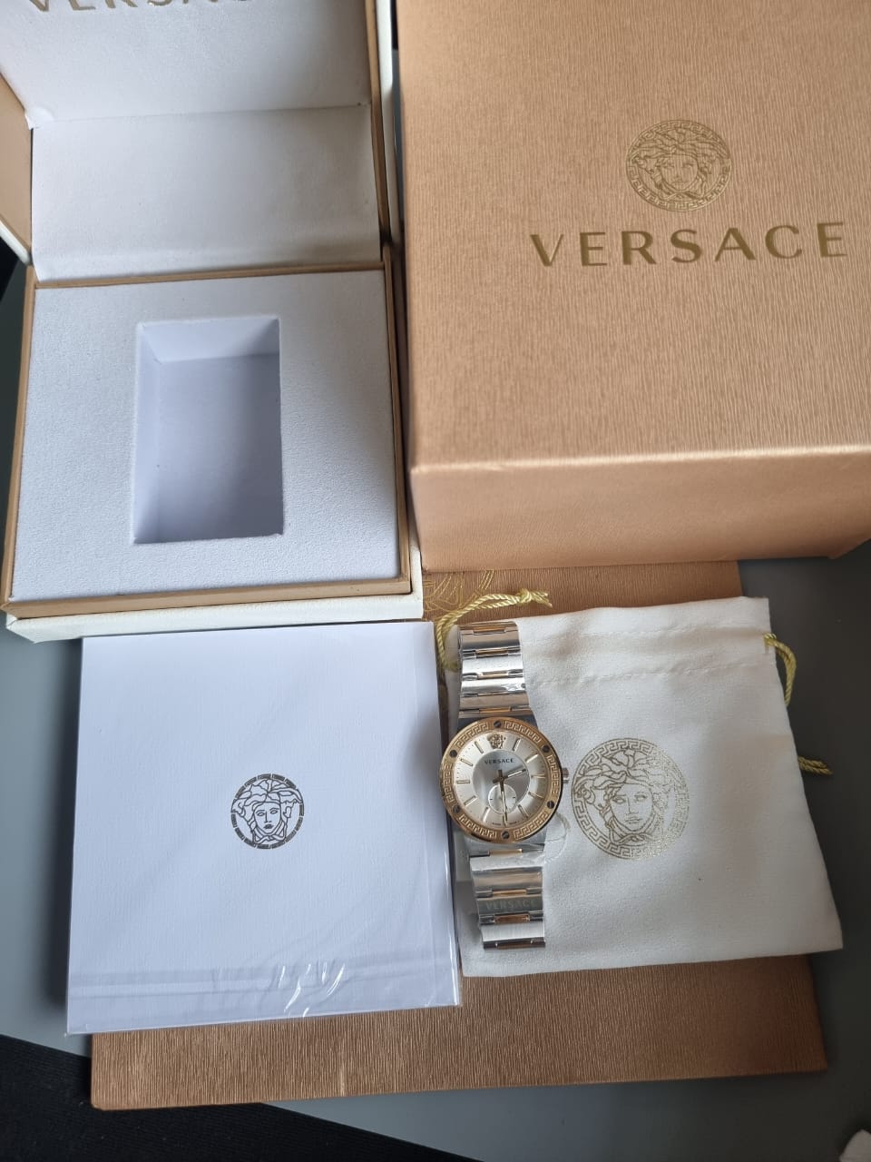 Versace Men’s Quartz Swiss Made Two-tone Stainless Steel Silver Dial 41mm Watch VEVI00320