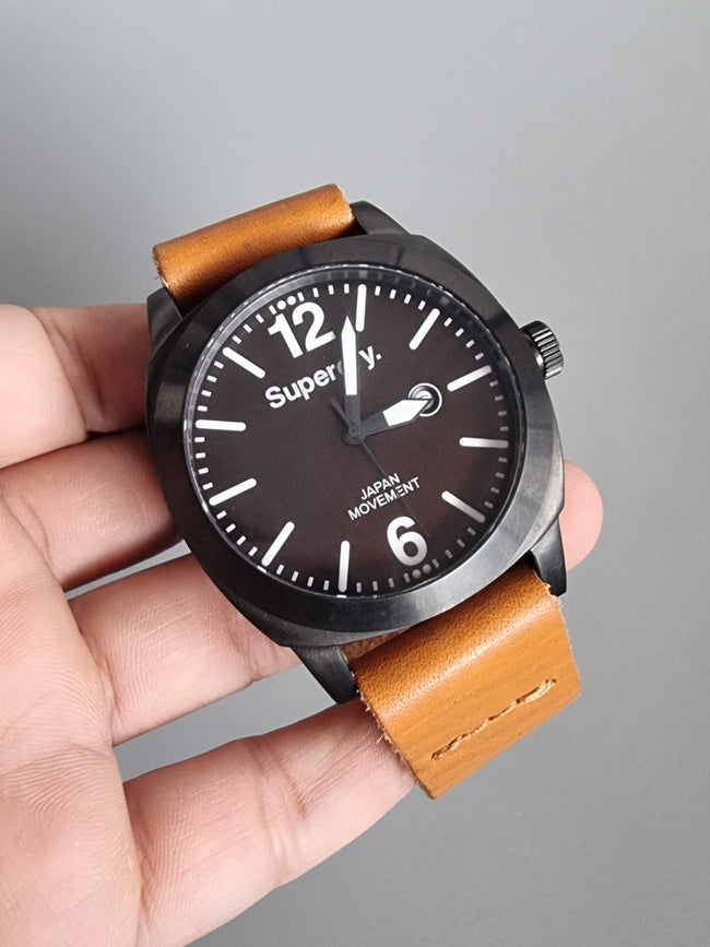 Superdry SYG103TT Men's Watch XL Analogue Quartz Leather, Brown/Black, SYG103TT Hover Image