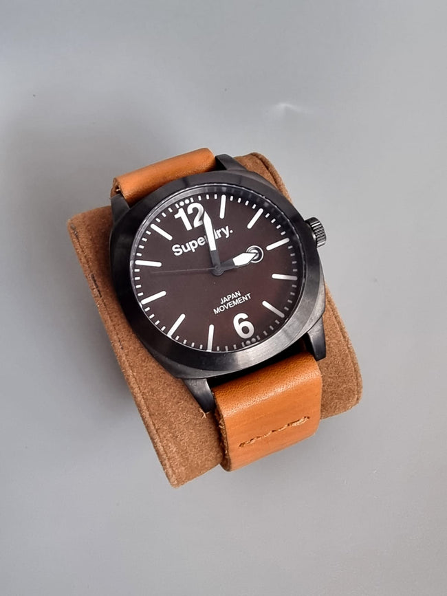 Superdry SYG103TT Men's Watch XL Analogue Quartz Leather, Brown/Black, SYG103TT Main Image