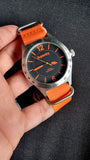Superdry Men's 48mm Orange Canvas Band Steel Case Quartz Black Dial Analog Watch SYG1120