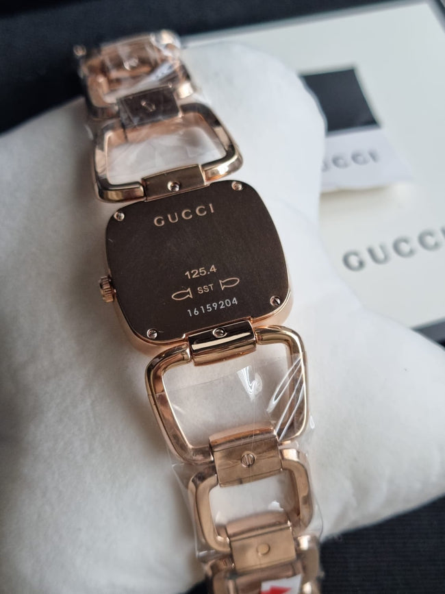 Gucci G Black Diamond Dial Rose Gold PVD Stainless Steel Ladies Watch YA125409 Main Image