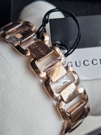Gucci G Black Diamond Dial Rose Gold PVD Stainless Steel Ladies Watch YA125409