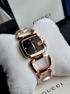 Gucci G Black Diamond Dial Rose Gold PVD Stainless Steel Ladies Watch YA125409