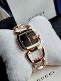 Gucci G Black Diamond Dial Rose Gold PVD Stainless Steel Ladies Watch YA125409