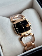 Gucci G Black Diamond Dial Rose Gold PVD Stainless Steel Ladies Watch YA125409