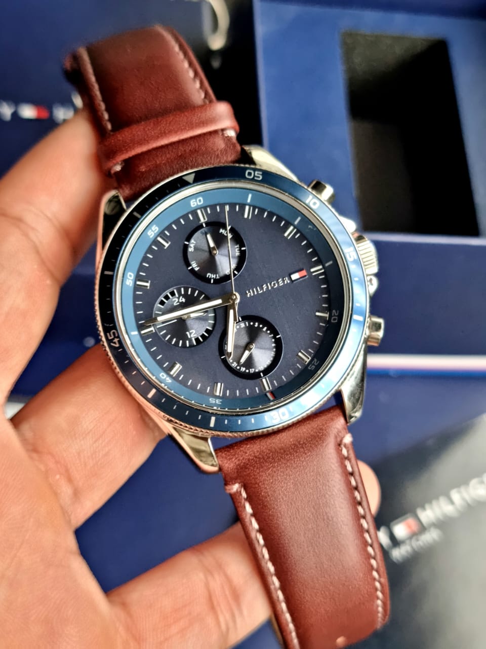 Tommy Hilfiger Men's Quartz Leather Strap Blue Dial 44mm Watch 1791837