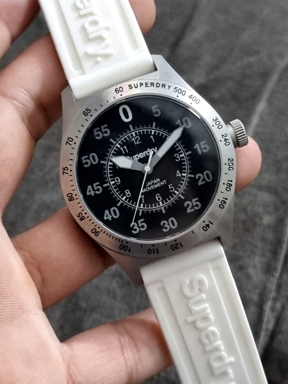Superdry Gents Stainless Steel Sports Watch with White Strap syg111w