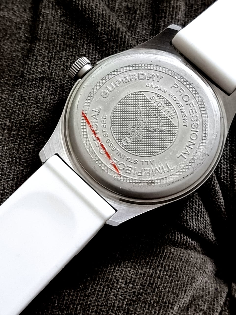 Superdry Gents Stainless Steel Sports Watch with White Strap syg111w