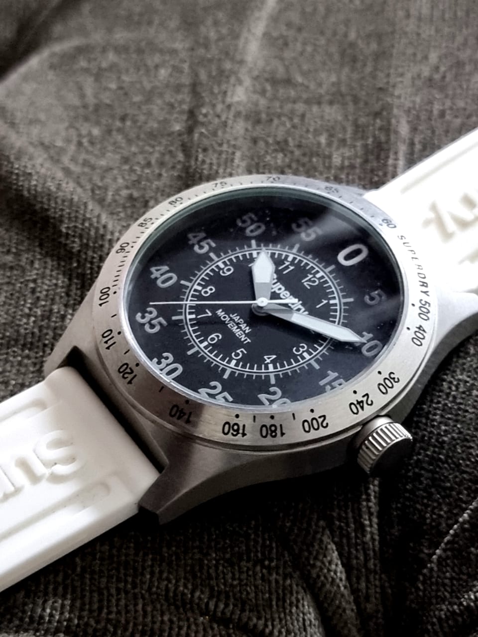 Superdry Gents Stainless Steel Sports Watch with White Strap syg111w