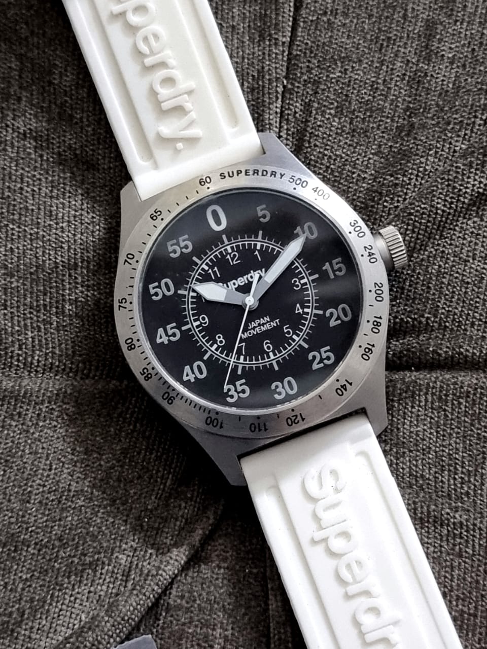 Superdry Gents Stainless Steel Sports Watch with White Strap syg111w