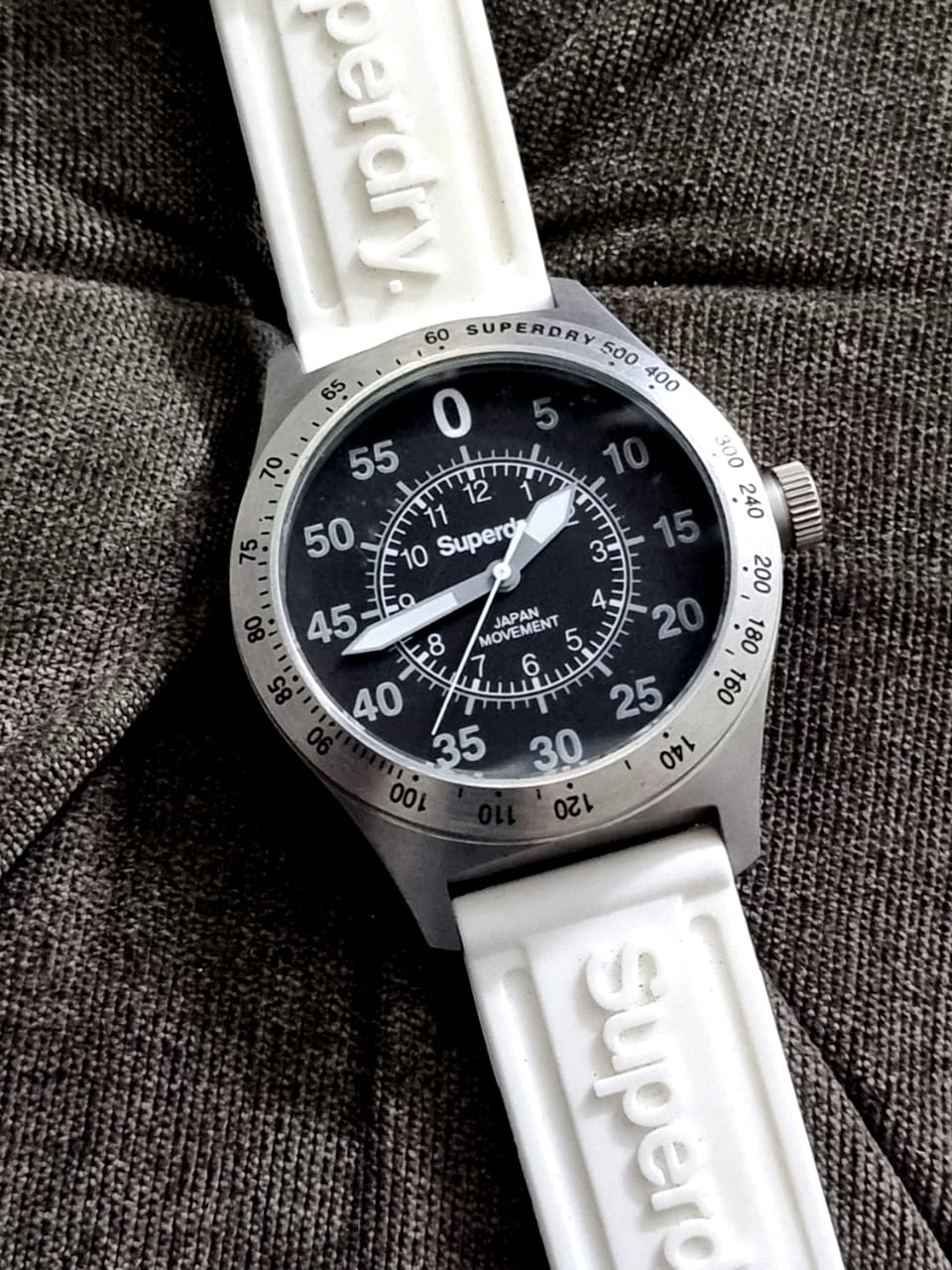 Superdry Gents Stainless Steel Sports Watch with White Strap syg111w