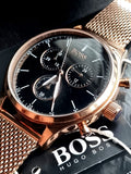 Hugo Boss Men's Companion 42mm Rose Gold-Tone Steel Bracelet & Case Quartz Black Dial Analog Watch 1513548