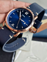 Fossil Commuter Blue Dial Navy Blue Leather Men s Watch FS5274