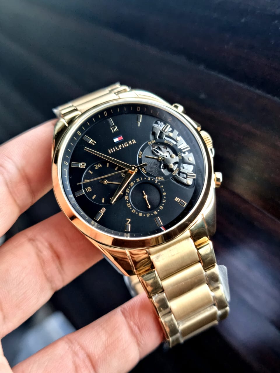Tommy Hilfiger Men’s Quartz Gold Stainless Steel Black Dial 44mm Watch 1710447