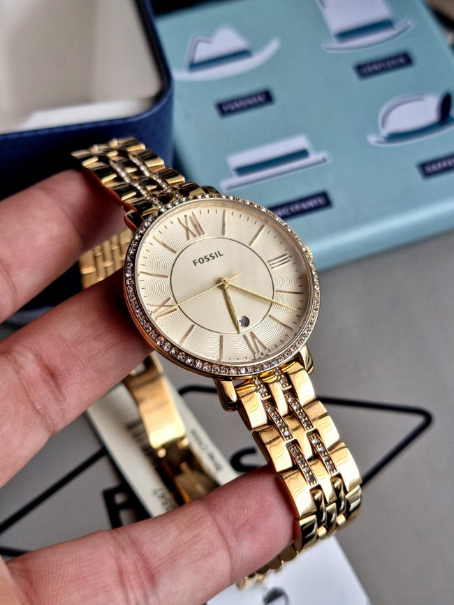 Fossil Women’s Quartz Stainless Steel Gold Dial 36mm Watch ES3547 Main Image