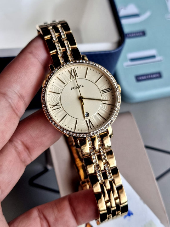 Fossil Women’s Quartz Stainless Steel Gold Dial 36mm Watch ES3547 Hover Image