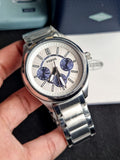 Fossil Men's Watch BQ1506 Stainless Steel Chronograph Silver Tone Blue & White Face